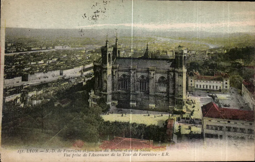 LYON — Kirche Notre-Dame de Fourvière und Zusammenfluss von Rhône und Saône — E.R. — 15r - Vorderseite