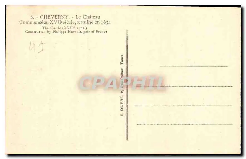 Cheverny — O Castelo — E. DUPRÉ, Tours - Verso