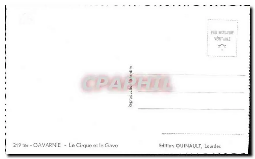 Gavarnie — Le Cirque et le Gave — Édition Quinault, Lourdes - Verso