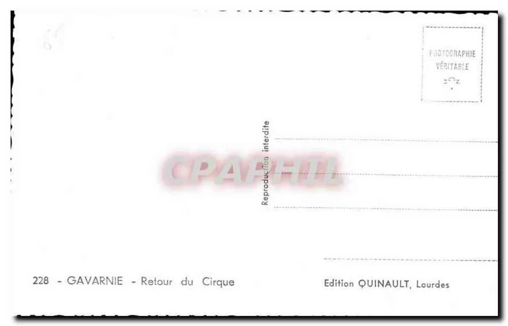 Gavarnie — Retorno do Circo — Edição Quinault, Lourdes - Verso