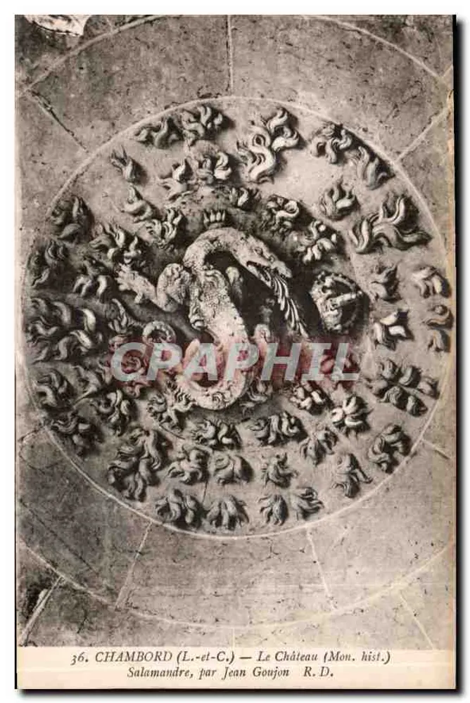Chambord (L.-et-C.) — Das Schloss (Mon. hist.) — Salamander, von Jean Goujon - Vorderseite