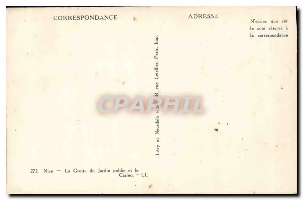 Nizza — Die Grotte des öffentlichen Gartens und das Casino — Levy et Neudéin, Imp. Paris - Rückseite
