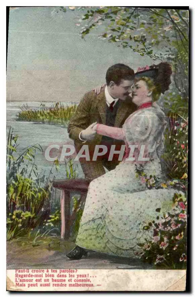 Couple amoureux au bord d'un lac — scène romantique — éditeur CPAPHIL n°481 - Frente