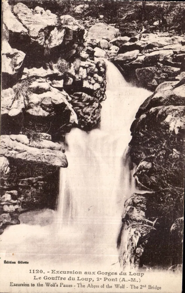 Le Gouffre du Loup - 2e Pont (A.-M.) — Excursion aux Gorges du Loup — Édition Gilotta, n° 1120 - Recto