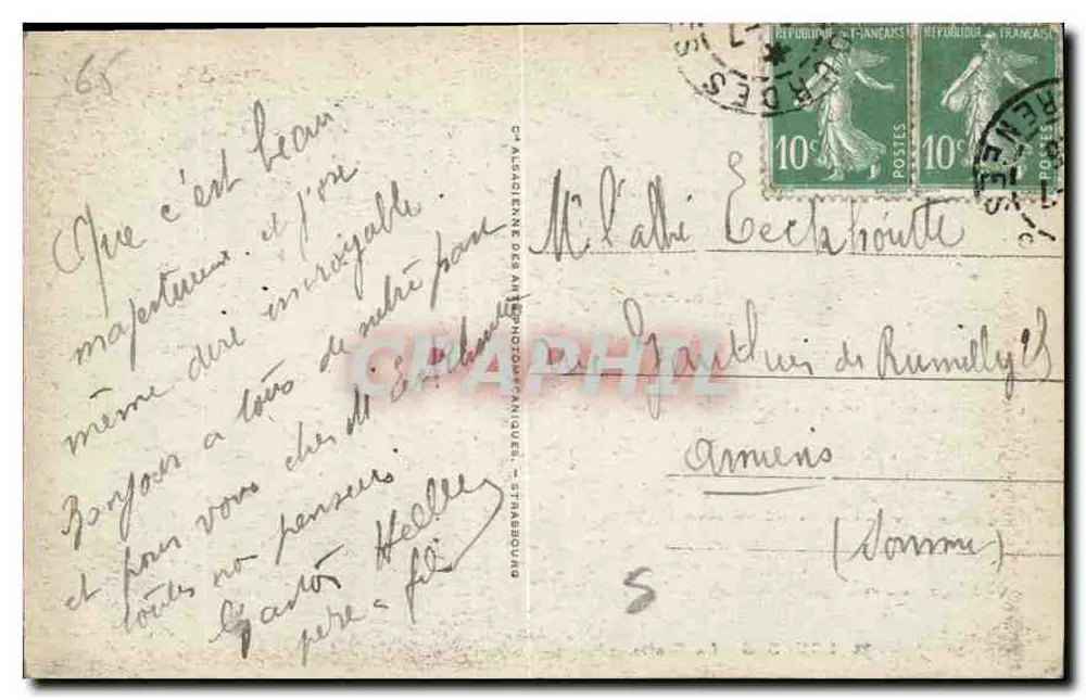 Lourdes - A Grotta — vista da grotta de Massabielle com a estátua de Nossa Senhora de Lourdes, editor 'Cabinet des Antiquités Postales' n°53 - Verso
