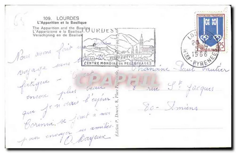 Lourdes — Aparecção e Basílica — Edição P. Douet, n°109 - Verso