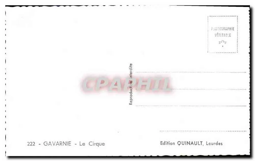 Gavarnie - O Circo — Edição Quinault, Lourdes, n° 222 - Verso