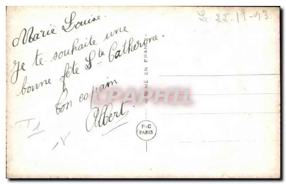Jonge vrouw met glimlach — Heilige Katarina — uitgever P-C Paris, n° 5677 - Achterkant