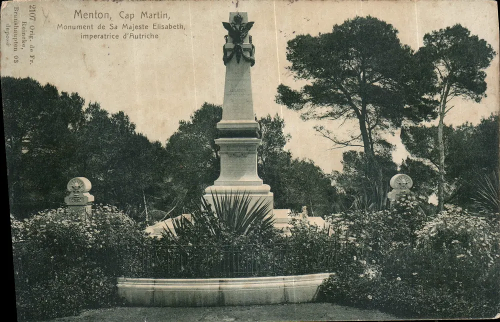 Menton, Cap Martin — Denkmal für Ihre Majestät Elisabeth, Kaiserin von Österreich — Verlag Brumhagen, n° 2107 - Vorderseite
