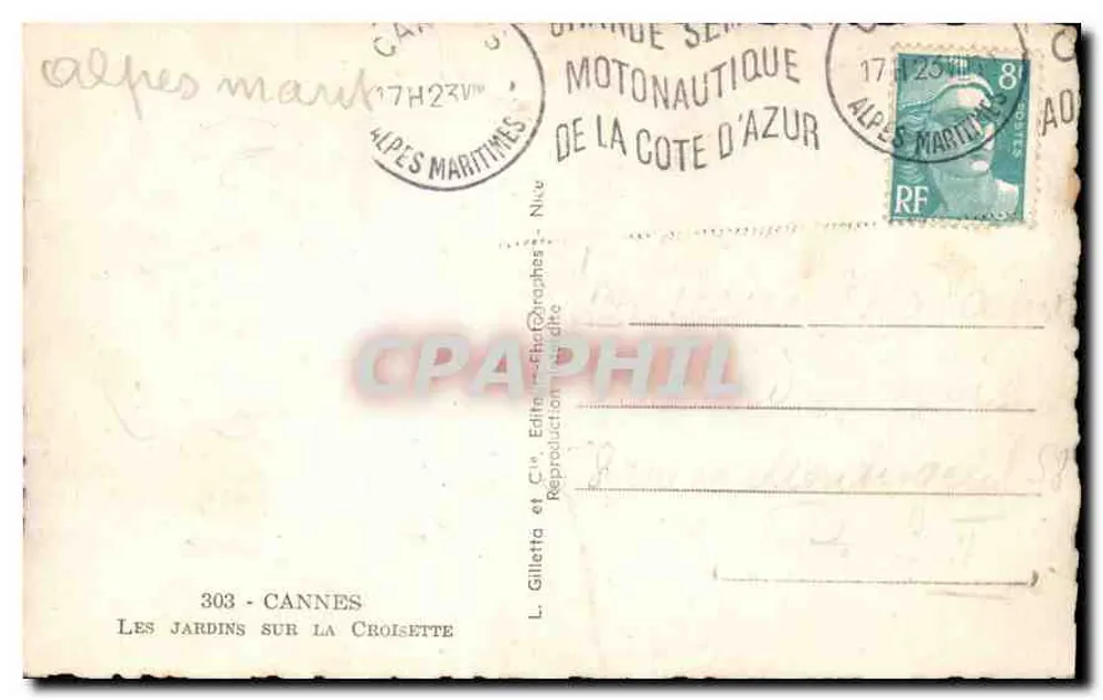 Cannes — Os Jardins na Croisette — L. Gilletta & Cie, Cannes - Verso