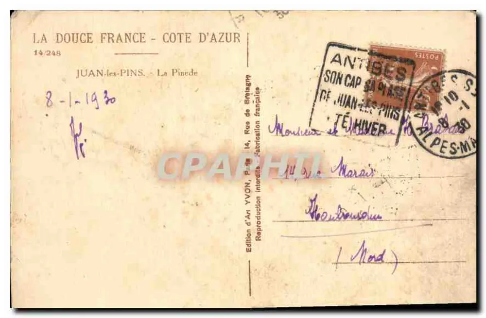 Vue de la plage de Juan-les-Pins — Provencal — Édition d'Art Yvon - Verso