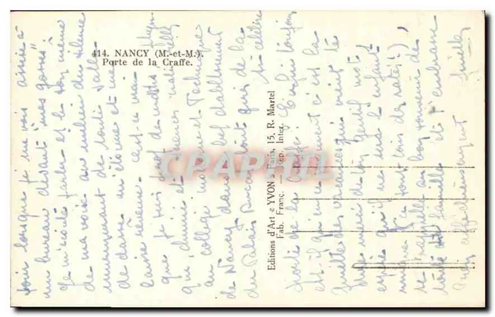 Porta da Craffe — Nancy (Meurthe-et-Moselle) — Editor Yvon, Nancy - Verso