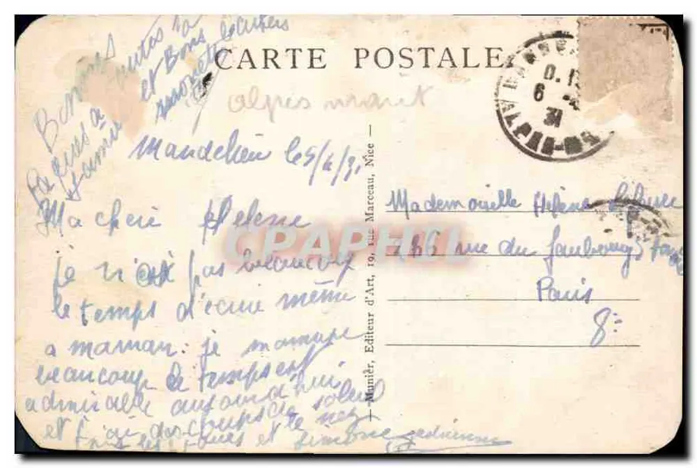 Cannes — A Praia e os Hotéis — Editor Maniér, n°11 - Verso
