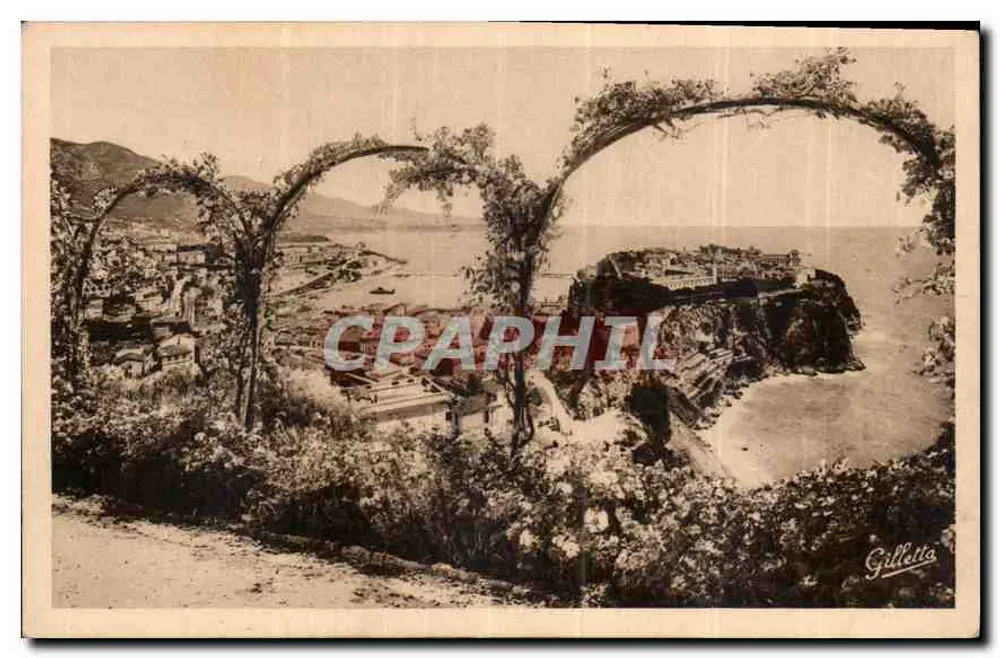 Künstlerische Ansicht der Côte d'Azur — Aufnahme zwischen Blumen — L. Gilletta, Monaco - Vorderseite