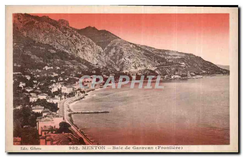 Menton — Baía de Garavan (Fronteira) — Ed. Giletta n° 982 - Frente