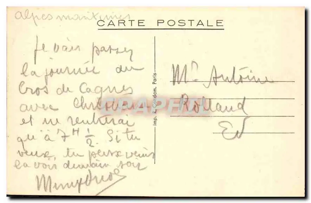 Vista do lago através de árvores — Alpes-Maritimes — Imp. R. Gendom, Paris - Verso