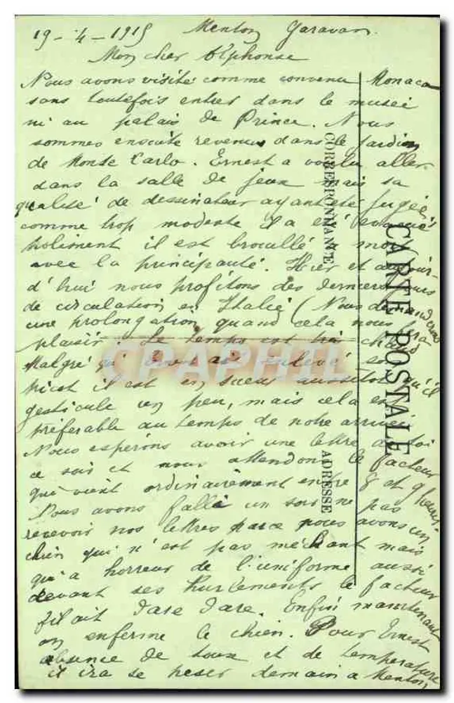 Cap Martin — Dans les Oliviers — Chemin sous Bois — LL. — n°20 - Verso