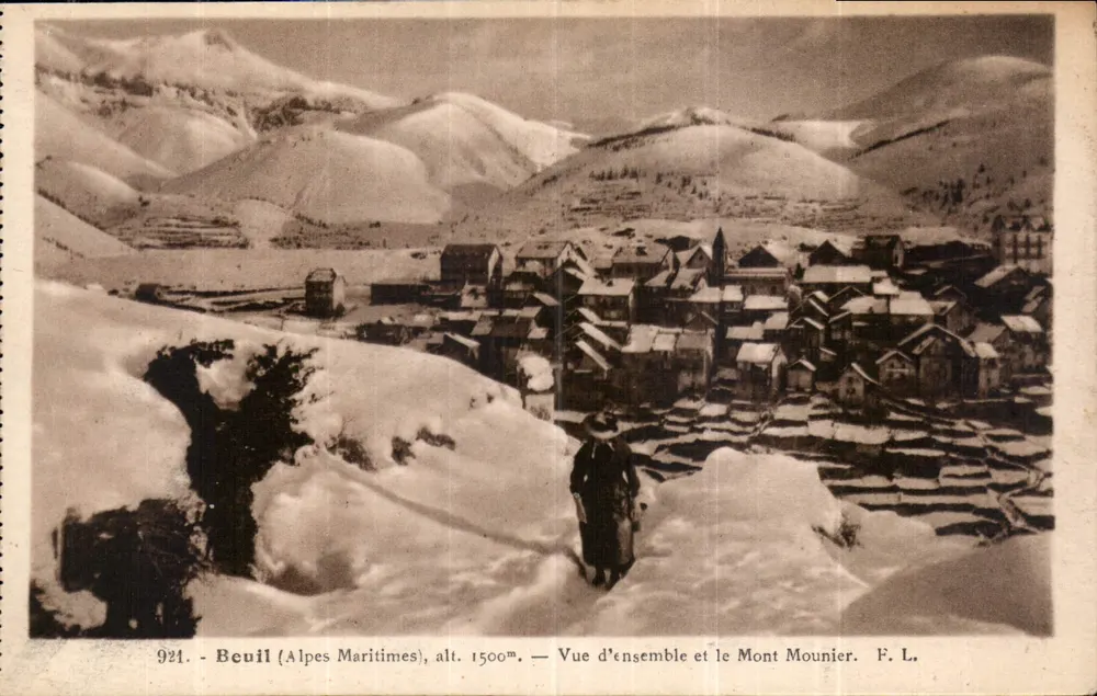 Beuil (Alpes-Maritimes), H. 1500m — Überblick und Mont Mounier — F. L. - Vorderseite