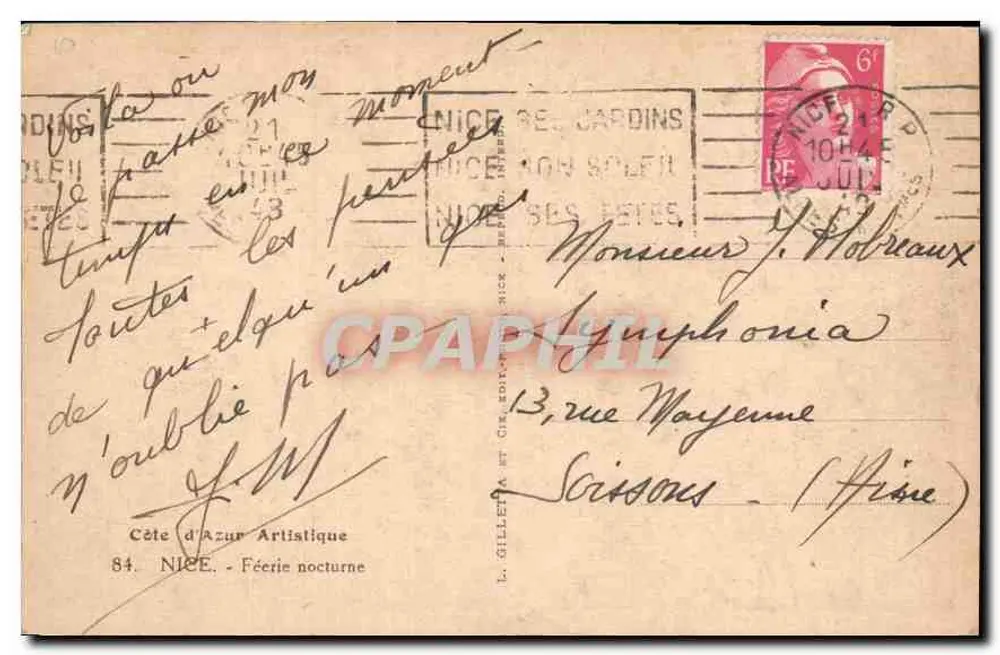 Nice - Künstlerische Côte d'Azur — Nachtzauber — L. Gillefa et Cie, Nice - Rückseite