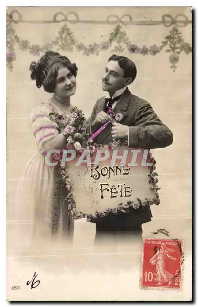 Couple festif — Bonne Fête — éditeur inconnu, n° 150 - Recto