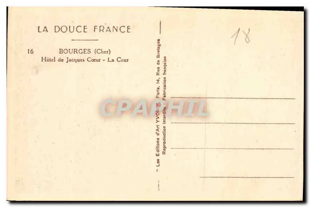 Hôtel Jacques Cœur — Bourges (Cher) — Éditions d'Art Yvon - Rückseite