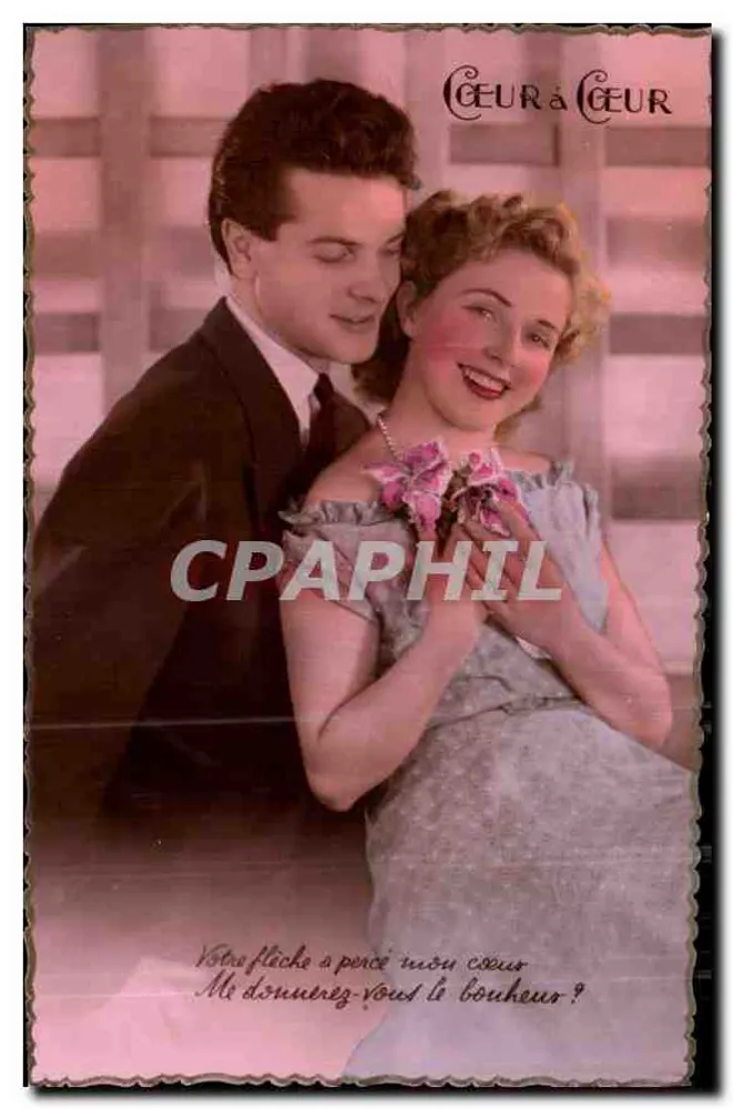 Cœur à Cœur — jeune couple souriant — éditeur Vojek, n° 3208 - Recto