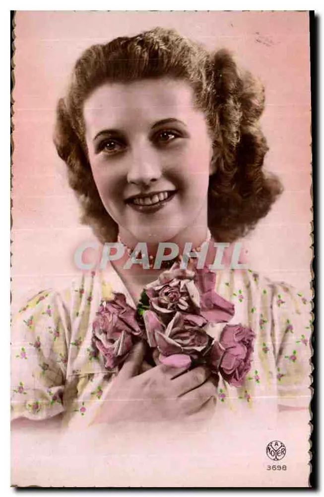 Jovem mulher sorridente — com buquê de rosas — editor NOJER n°3698 - Frente