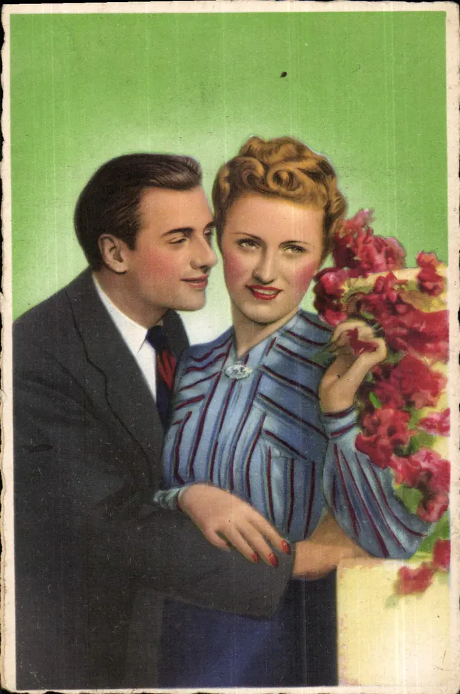 Casal amoroso — buquê de rosas — Edições Supercluze-Paris - Frente