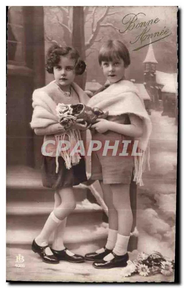 Two Children — Christmas Scene — Bergeret, Paris - Front