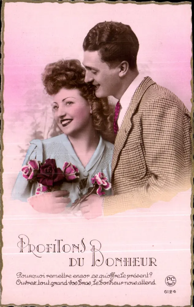 Couple amoureux — Profilons du Bonheur — P-C Paris n°6124 - Recto
