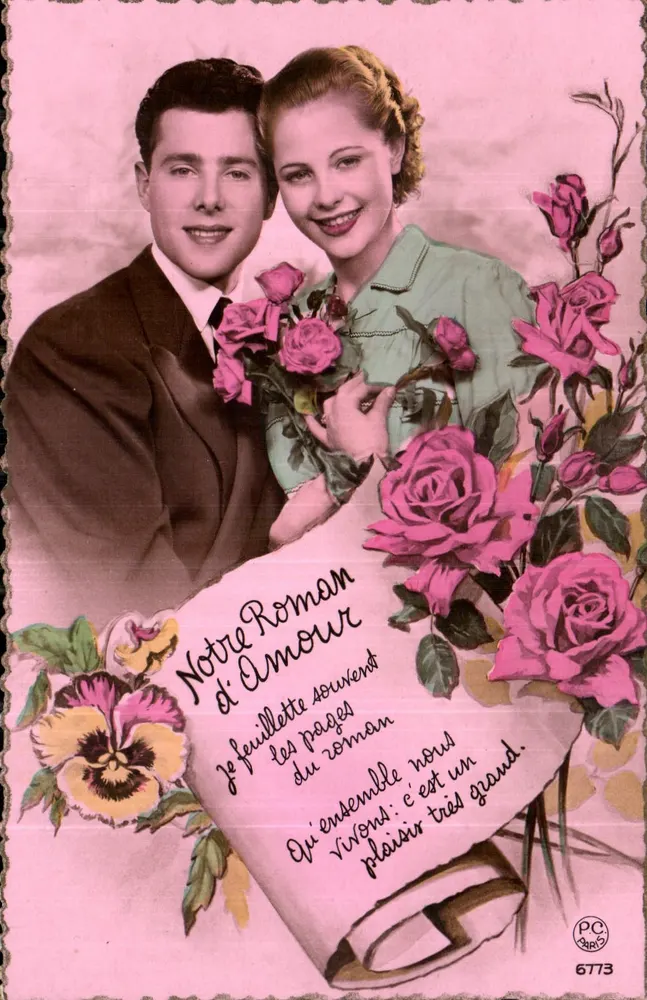 Couple amoureux — roses et texte d'amour — P-C Paris n°6773 - Recto
