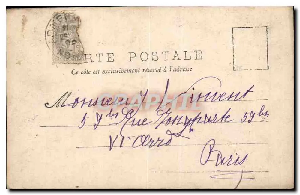 Um homem idoso cercado por duas moças — A.N. Paris, n°10 — texto impresso e manuscrito - Verso