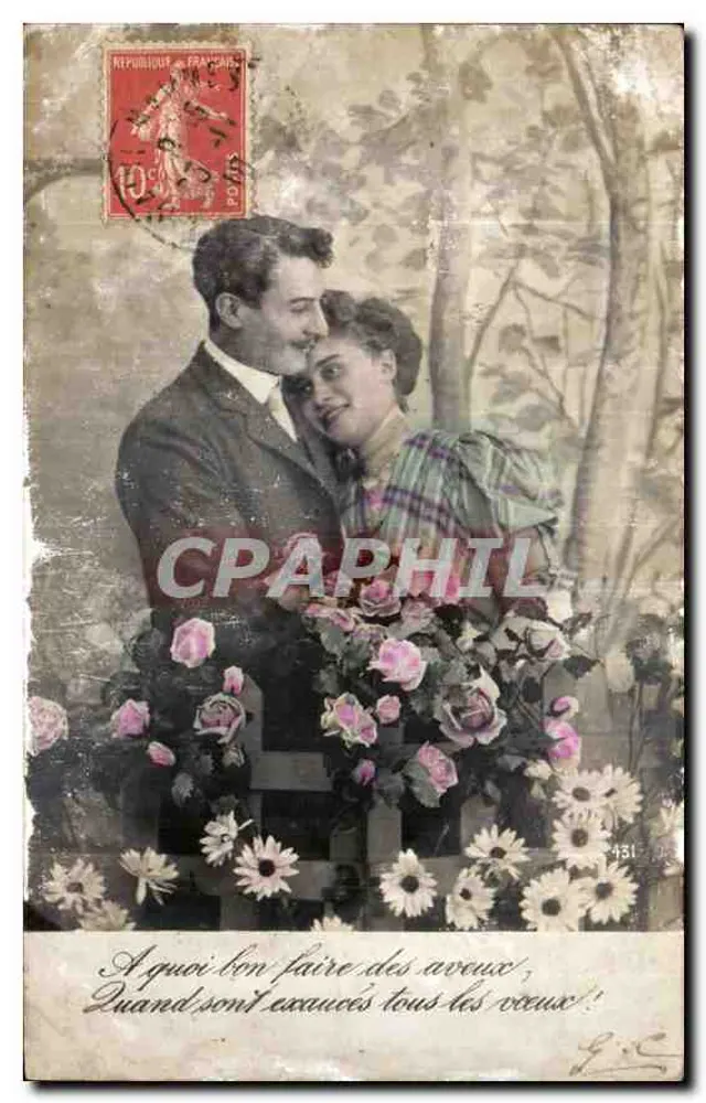 Casal amoroso — cena de jardim com rosas — editor desconhecido, n° 431 - Frente