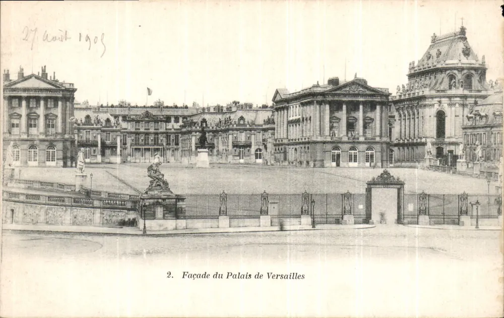 Fachada do Palácio de Versalhes — vista panorâmica — A. Bourdier, imp. édit., Versalhes, n°2 - Frente