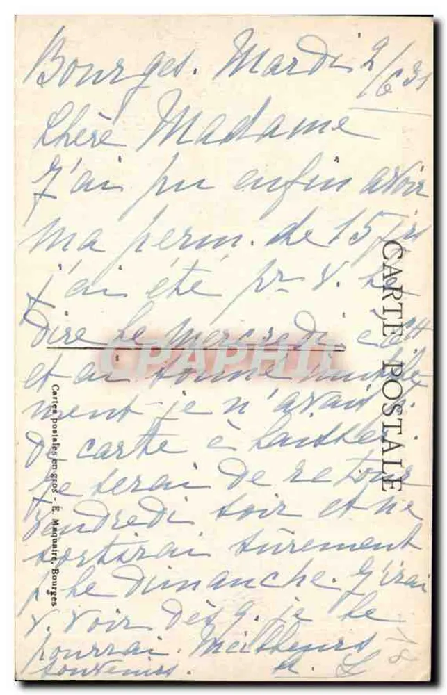 Bourges - Die Kathedrale und der Garten des Rathauses — Verleger E. M. B. Nr. 202 - Rückseite