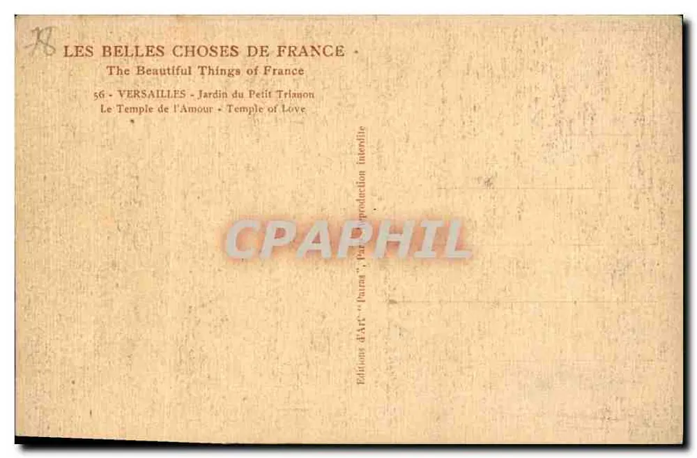 Versailles - Jardin du Petit Trianon - Le Temple de l'Amour — Éditions d'Art 'l'Amour', Paris - Verso