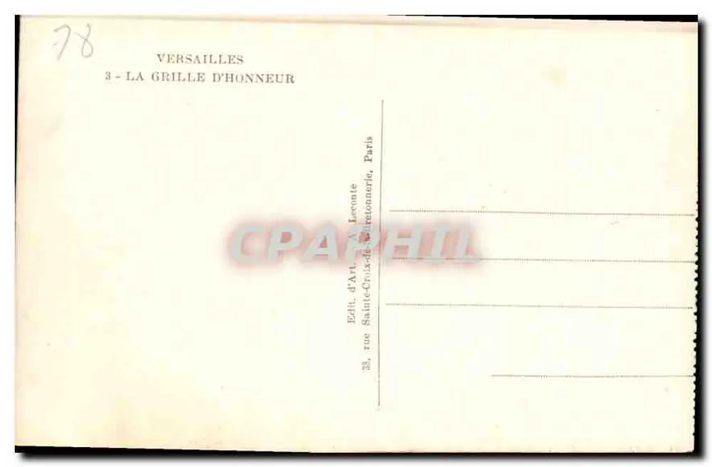 Versailles — A grade de honra — Ed. d'Art, A. Leconte, Paris - Verso