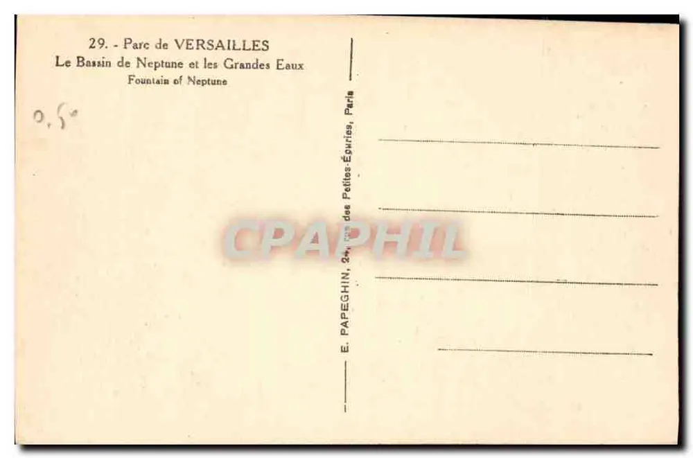 Park von VERSAILLES — Der Neptun-Becken und die Großen Wasserfälle — E. PAPEGHIN, Paris - Rückseite