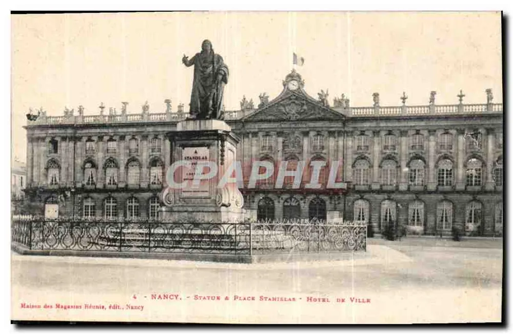 Nancy - Statue de Stanislas à la Place Stanislas - Hôtel de Ville - Recto