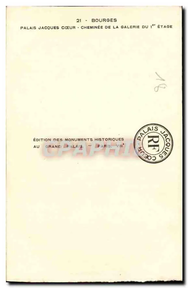 Palast Jacques Cœur — Kamin der Galerie im ersten Stock — Edition der historischen Denkmäler - Rückseite