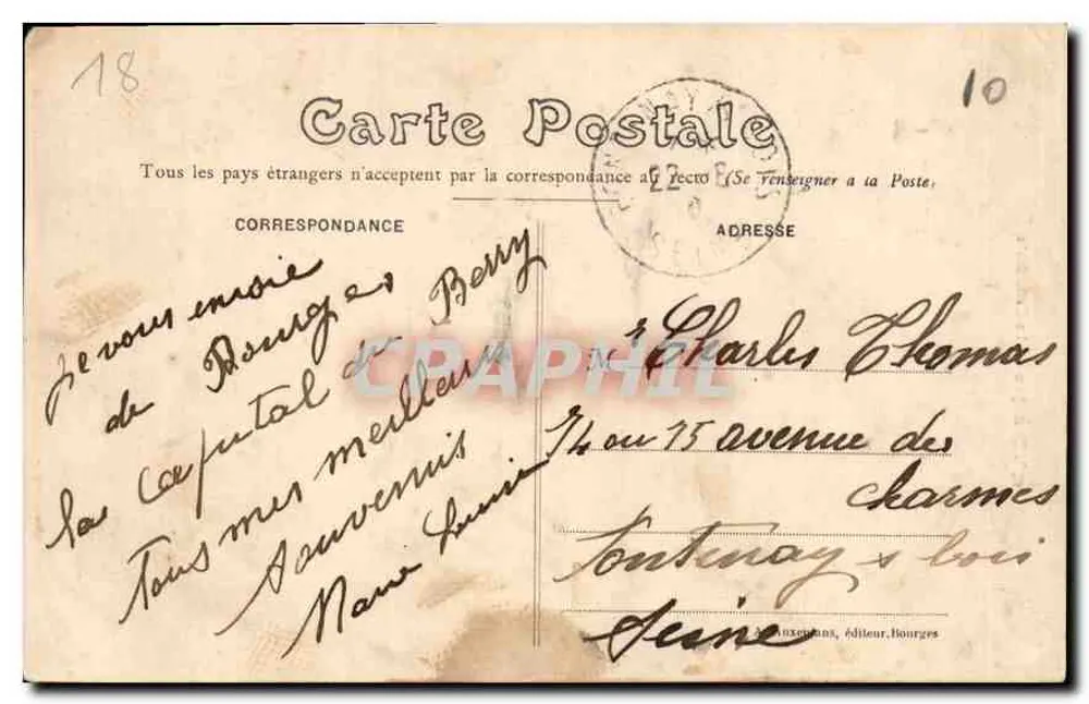 Bourges — A Catedral — editor N. L. Thomas, n° 978 - Verso