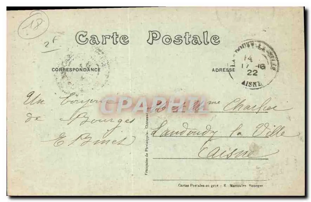Bourges — Cathédrale — Ensemble du Portail St-Guillaume — Éditeur E.M. n°221 - Verso