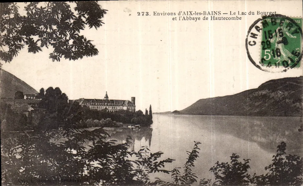 Environ d'Aix-les-Bains — Le Lac du Bourget et l'Abbaye de Hautecombe — Éditeur G. L. Chambers - Recto