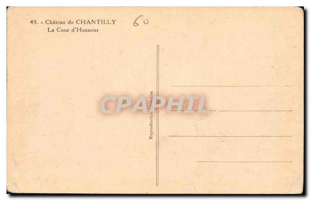 Castelo de Chantilly — A Cour de Honra — Reprodução imprimida - Verso