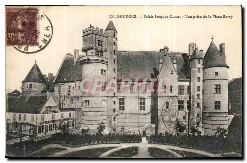 Bourges — Palast Jacques-Cœur — Ansicht von der Place Berry — Druckerei J. POUICRIS - Vorderseite