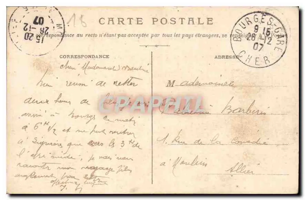 Bourges - Vue générale prise du Palais Jacques-Cœur — éditeur inconnu, n° 514 - Verso