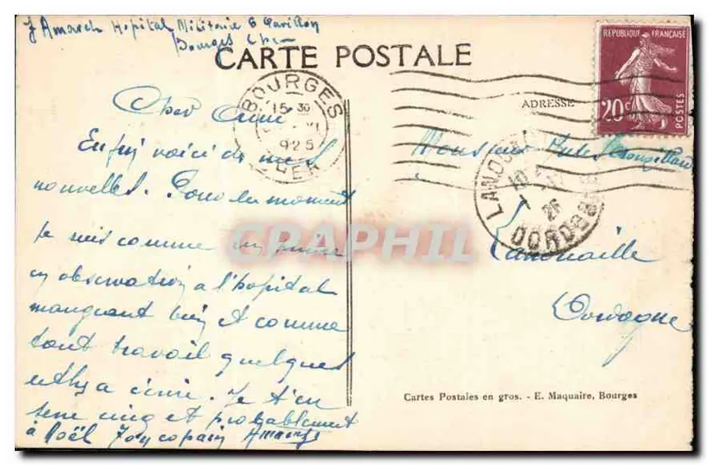 Bourges - Vue centrale prise du Palais Jacques Cœur — Éditeur E. Maquaire, n° 401 - Verso