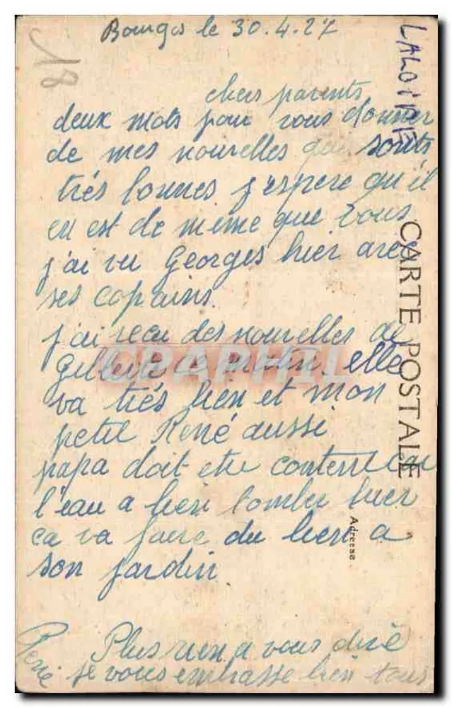 Bourges — Square de l'Hôtel de Ville et Cathédrale, côté Sud — Éditeur : E.M. n°434 - Verso