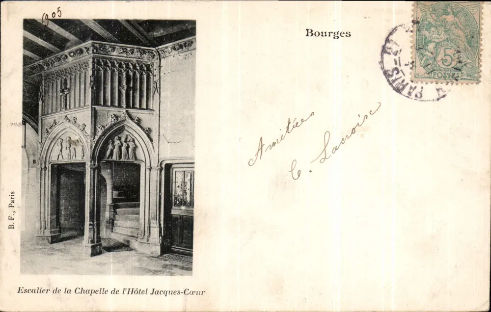 Escalier de la Chapelle de l'Hôtel Jacques-Cœur — Bourges — B.F., Paris, n°1905 - Recto
