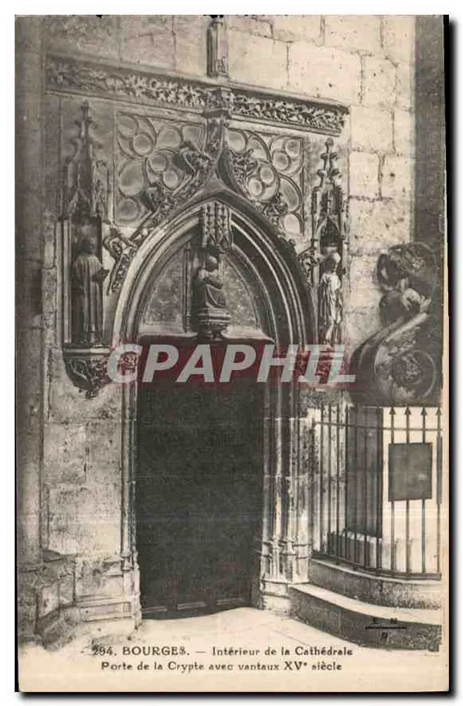 Bourges — Intérieur de la Cathédrale, Porte de la Crypte avec vantaux XVᵉ siècle — E. Maquaire, Bourges - Recto